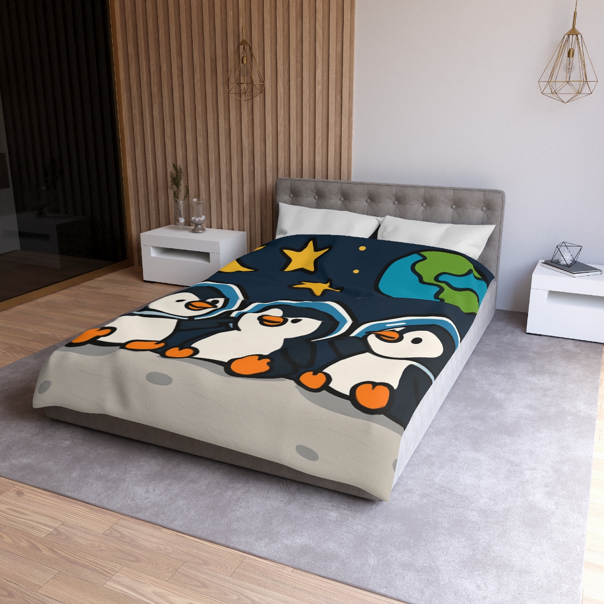 Stargazing Penguins On The Moon trendy bedroom duvets