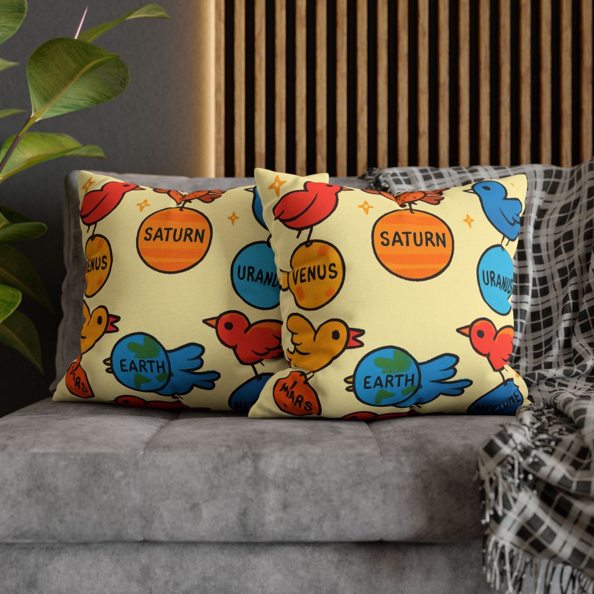 Solar System Circus Of Birds soft cotton pillow cases
