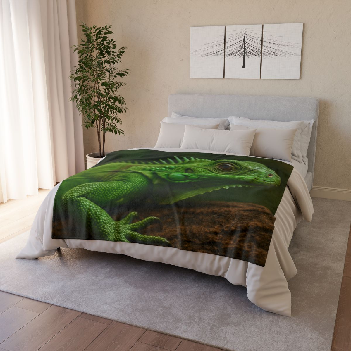 Green Iguana Sun Stillness designer printed blankets