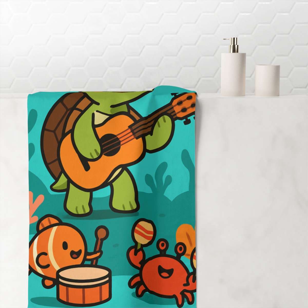 Coral Reef Music Turtle Band unique gift towels