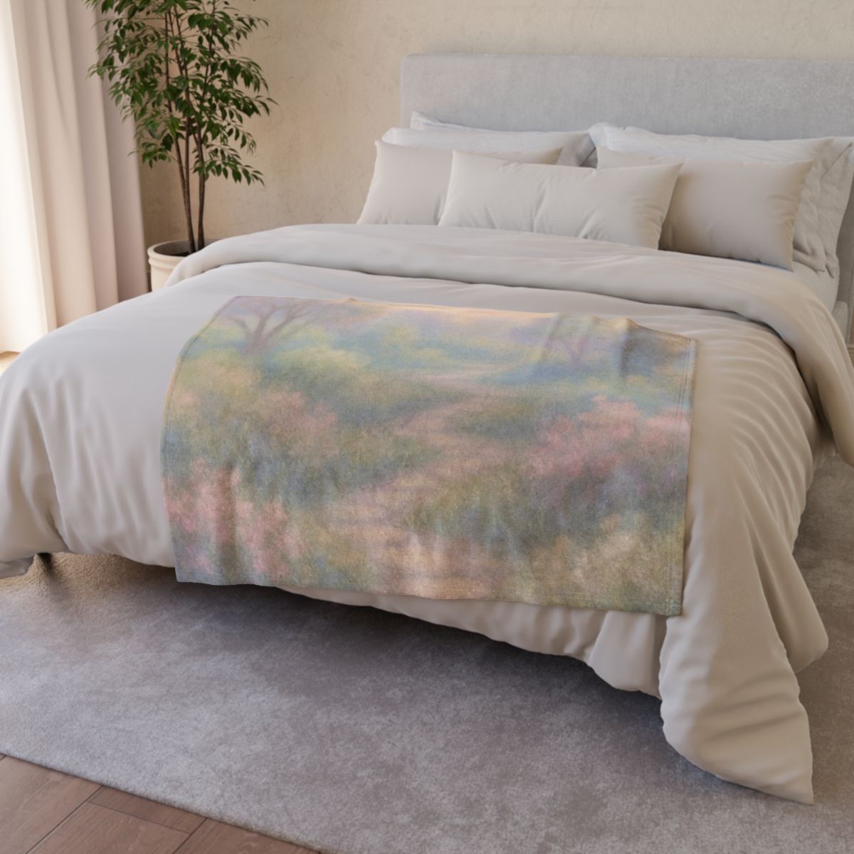 Elegant Calm Garden Scene for Interior Textiles Blanket