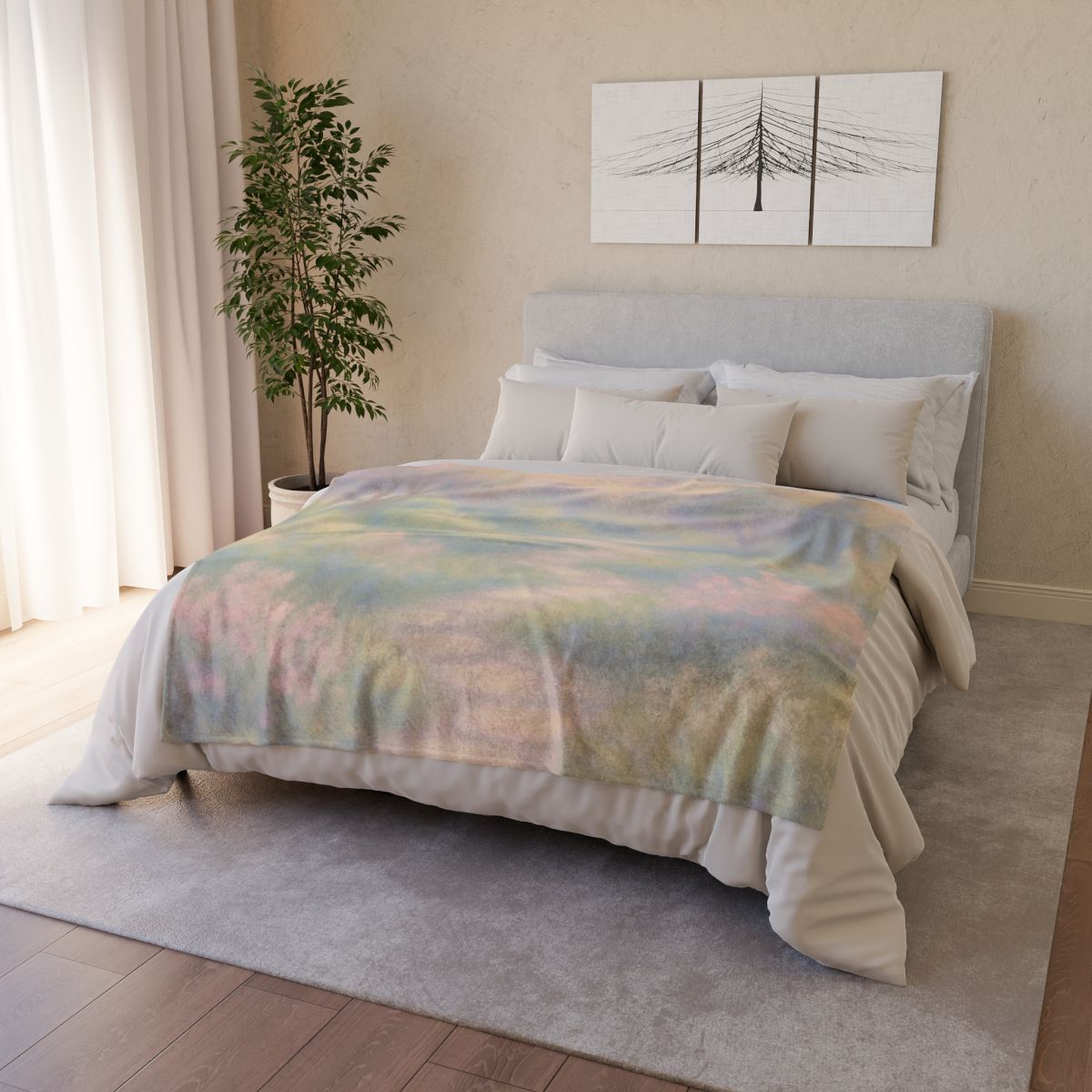 Elegant Calm Garden Scene for Interior Textiles Blanket