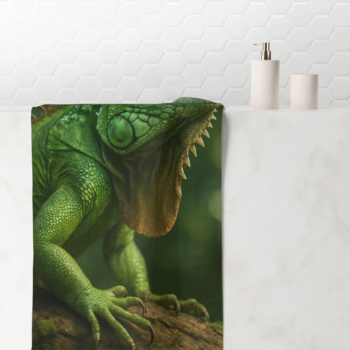 Emerald Poise Green Iguana comfortable face towels