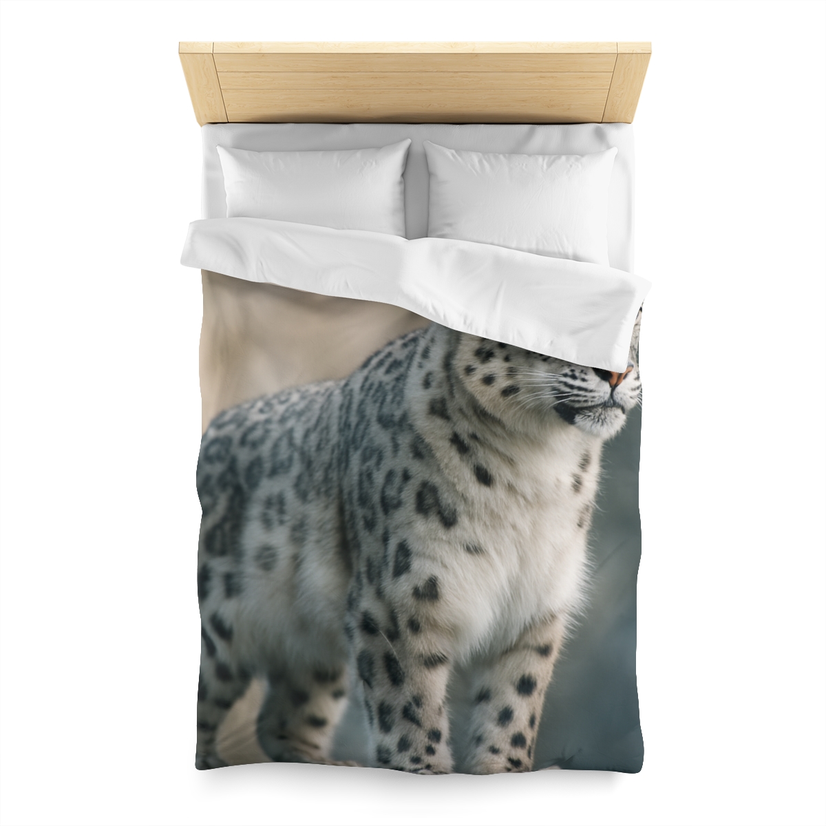 Mist Veil Snow Leopard designer printed duvets