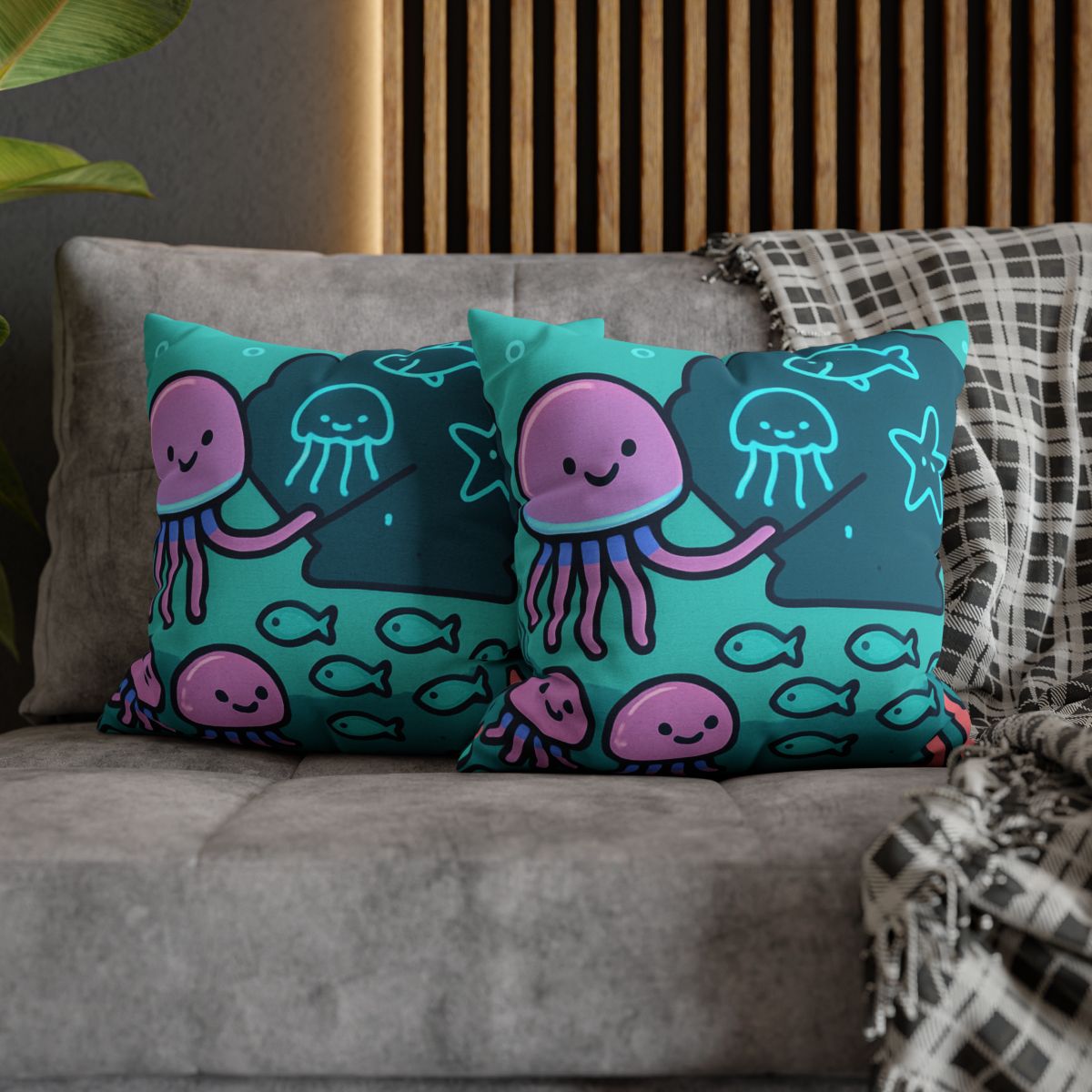 Bioluminescent Reef School With Glow Jellyfish custom pillow cases