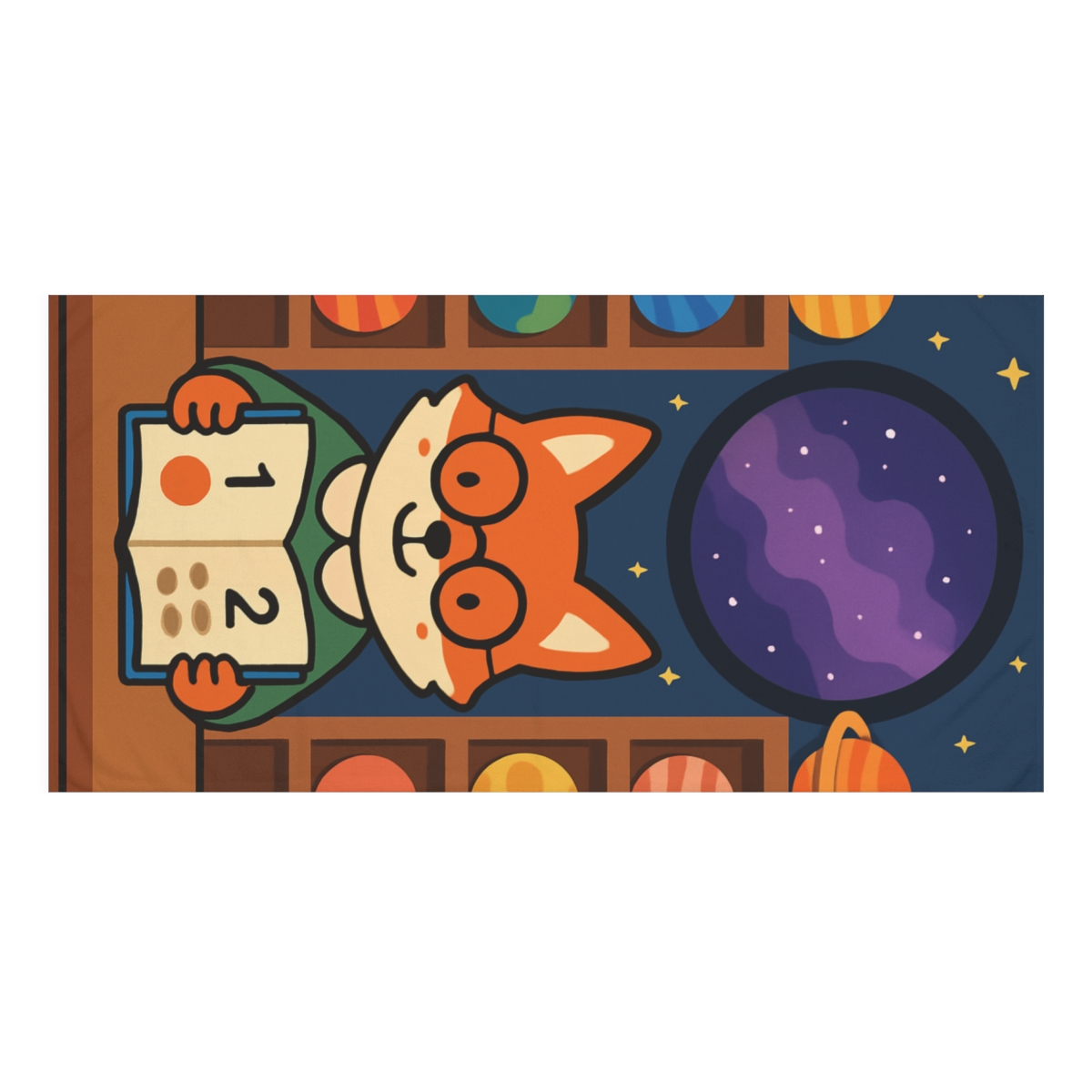 Space Library Fox designer printed towels