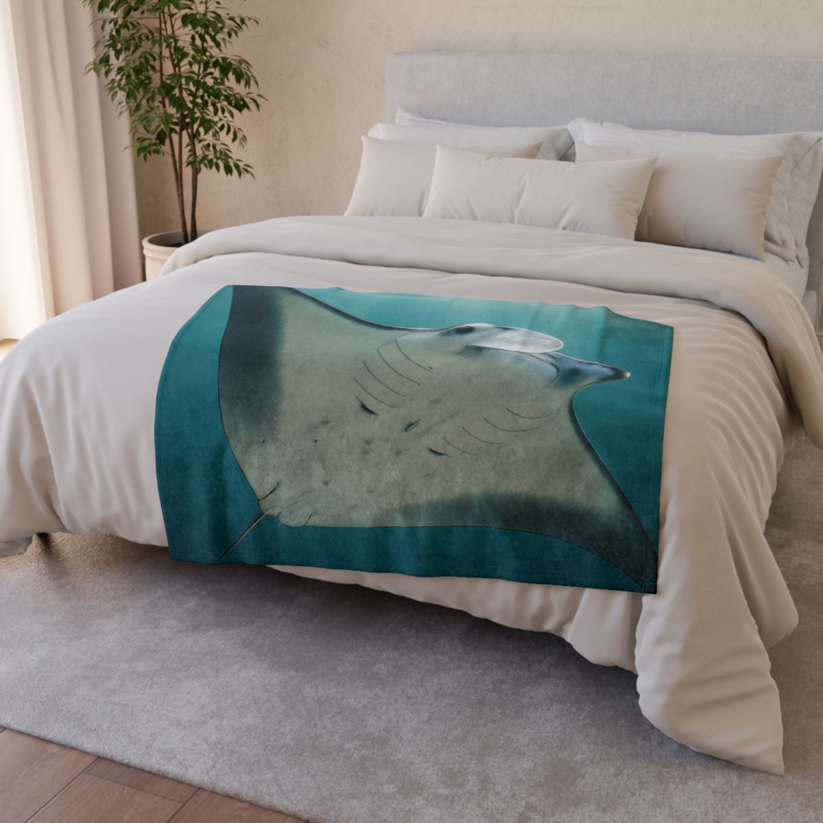 Celestial Glide Reef Manta Ray soft fleece blankets