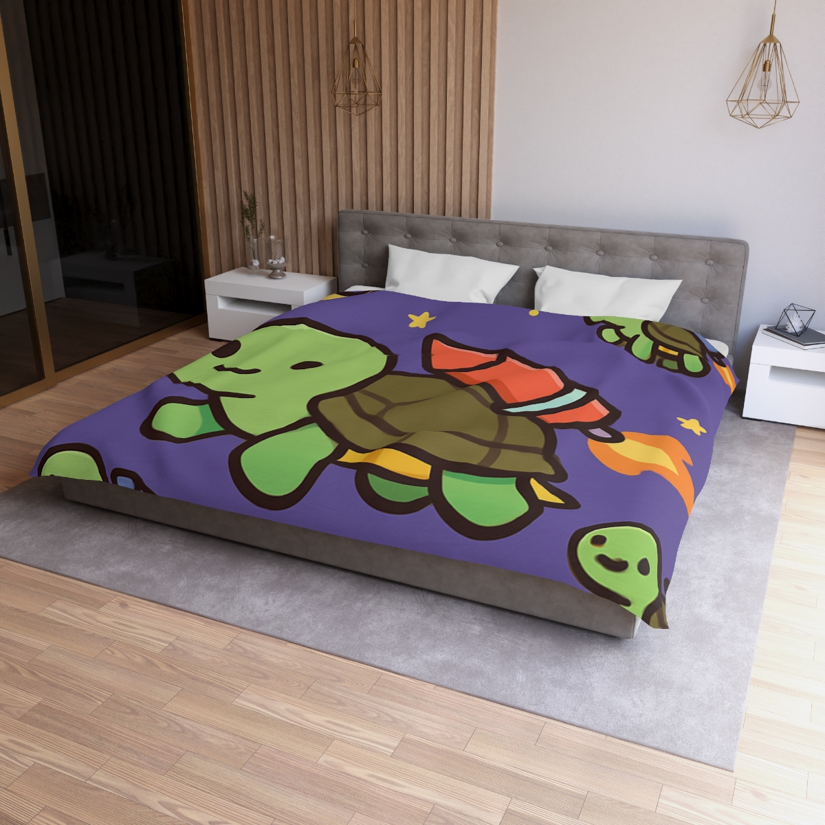 Rocket Powered Turtle Parade designer printed duvets