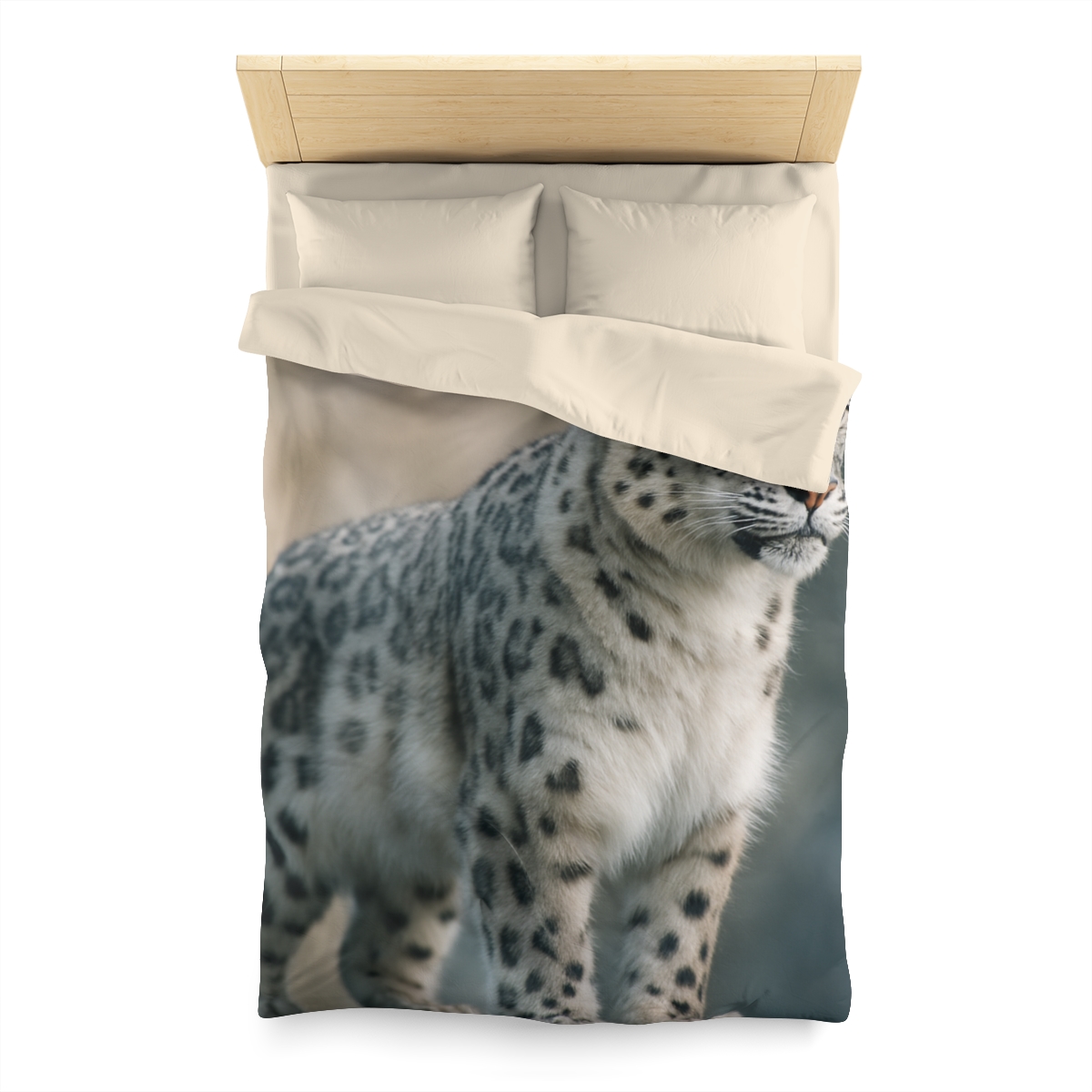 Mist Veil Snow Leopard designer printed duvets