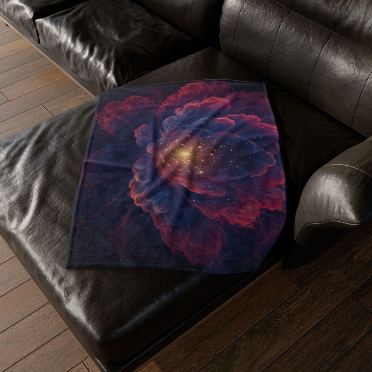 Fractal Nebula Bloom designer printed blankets