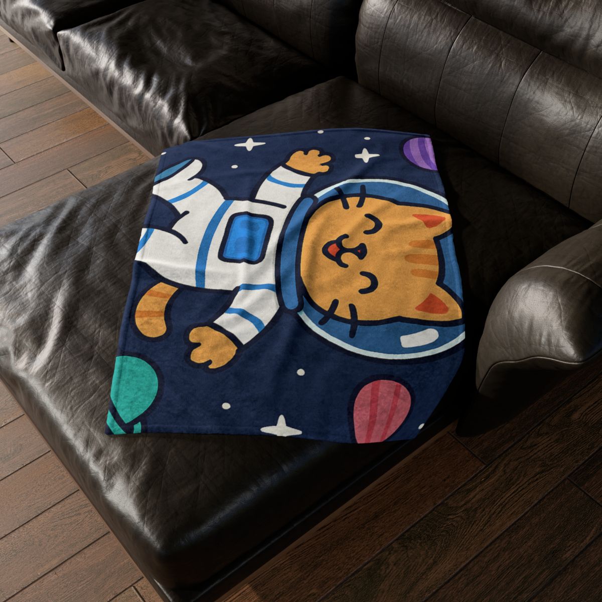 Curious Space Explorer Cat personalized cozy blankets