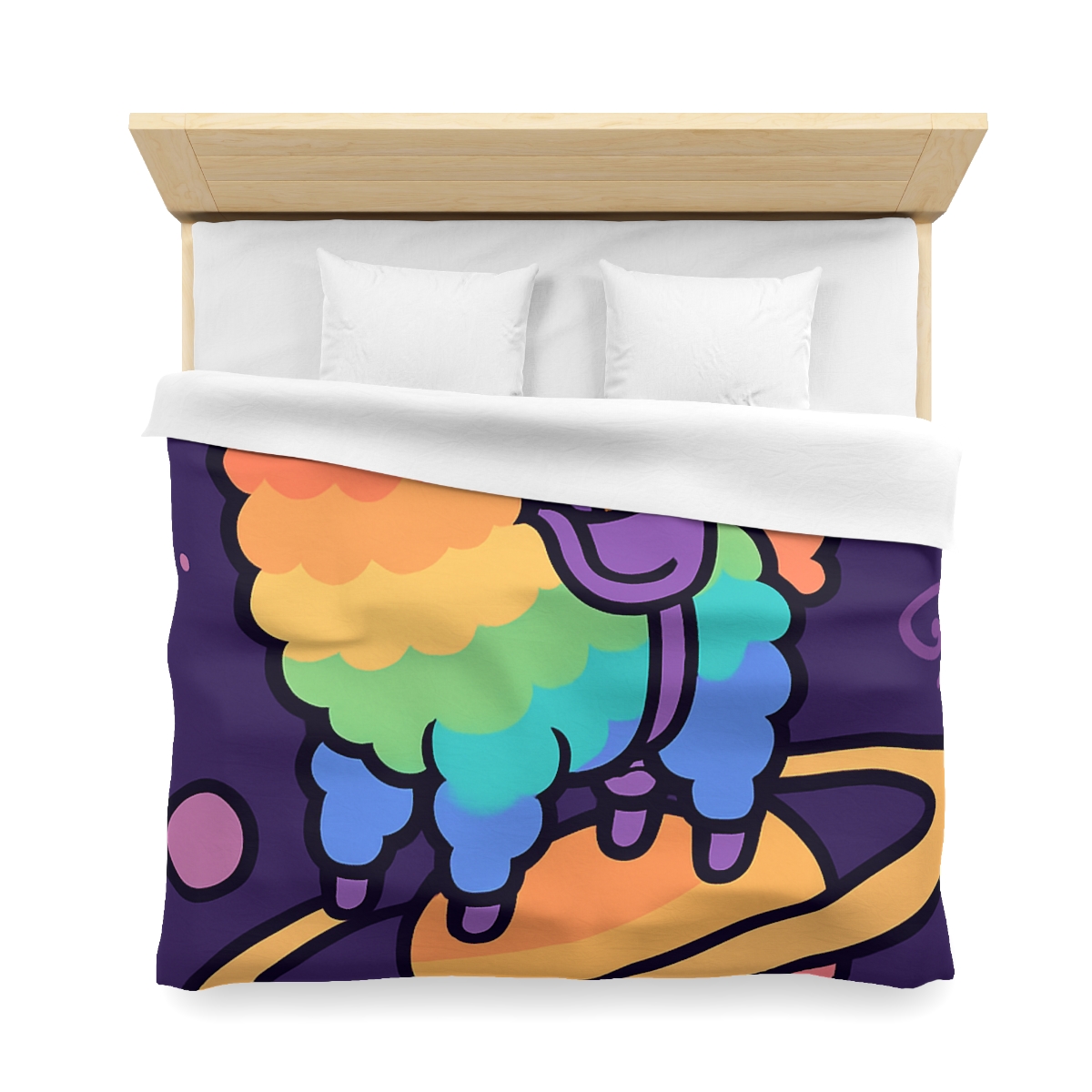 Galaxy Riding Rainbow Llama personalized bedding duvets