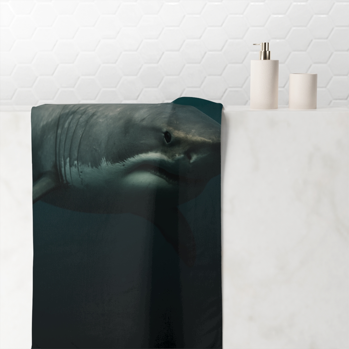 Deep Blue Voyager Great White Shark designer printed towels