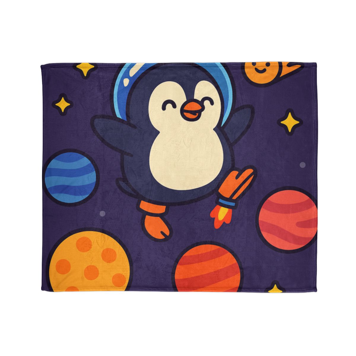 Planet Hopping Penguin Adventure personalized cozy blankets