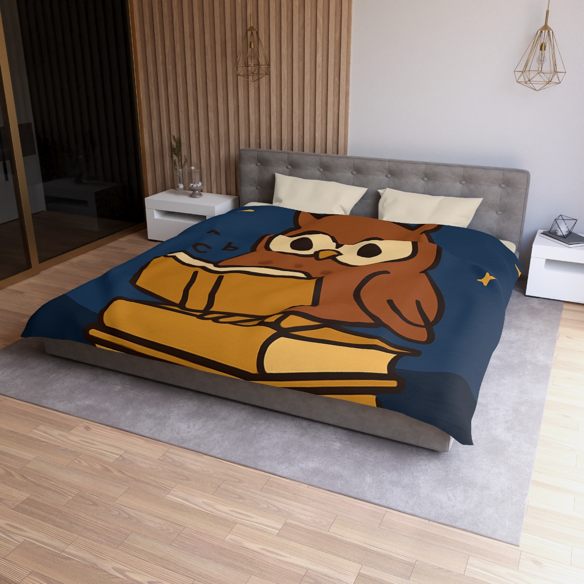 Moonlight Owl Library designer printed duvets