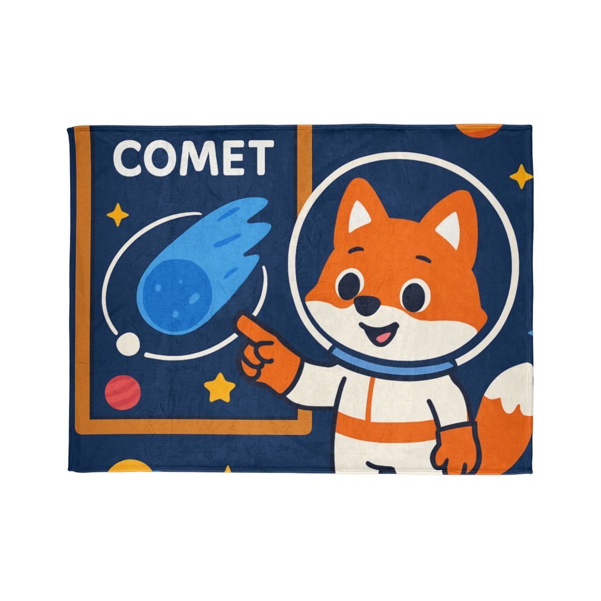 Comet Classroom With Curious Space Fox personalized cozy blankets
