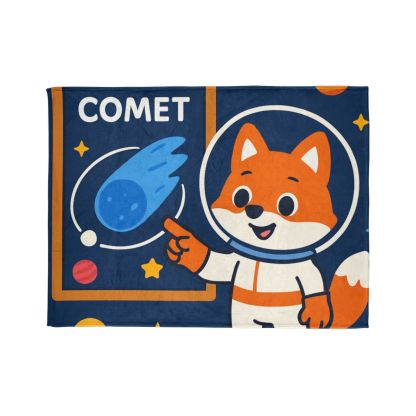Comet Classroom With Curious Space Fox personalized cozy blankets