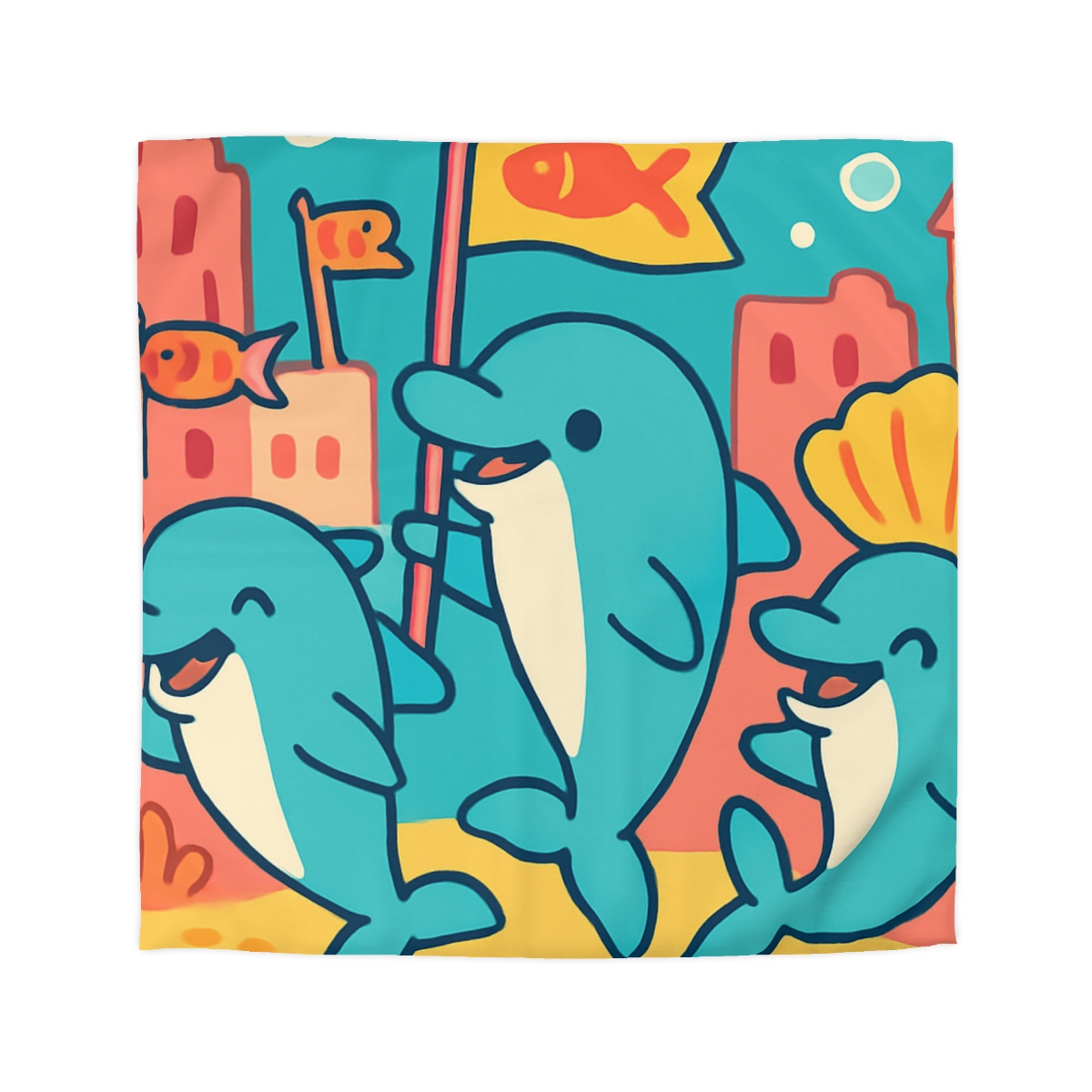 Coral City Dolphin Parade custom duvets