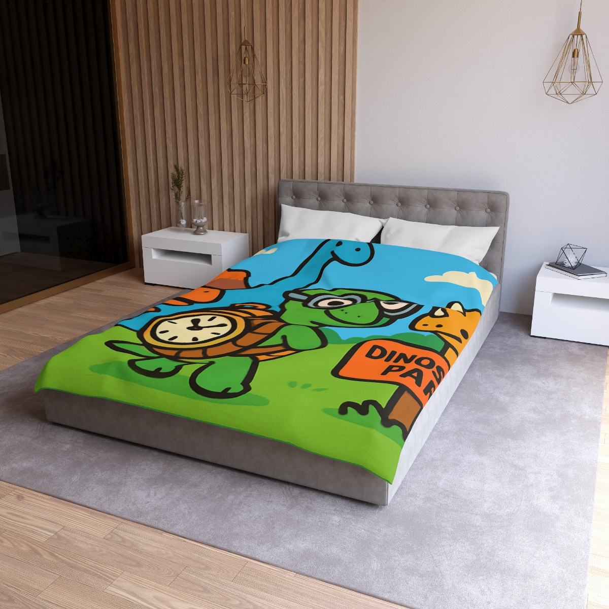 Time Traveling Turtle At The Dino Park designer printed duvets