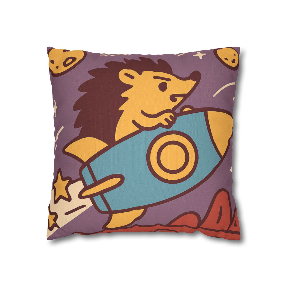 Rocket-Riding Hedgehog designer print pillow cases