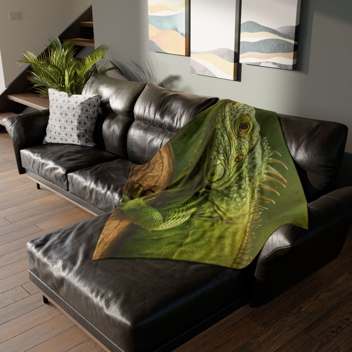 Verdant Stillness Green Iguana designer printed blankets