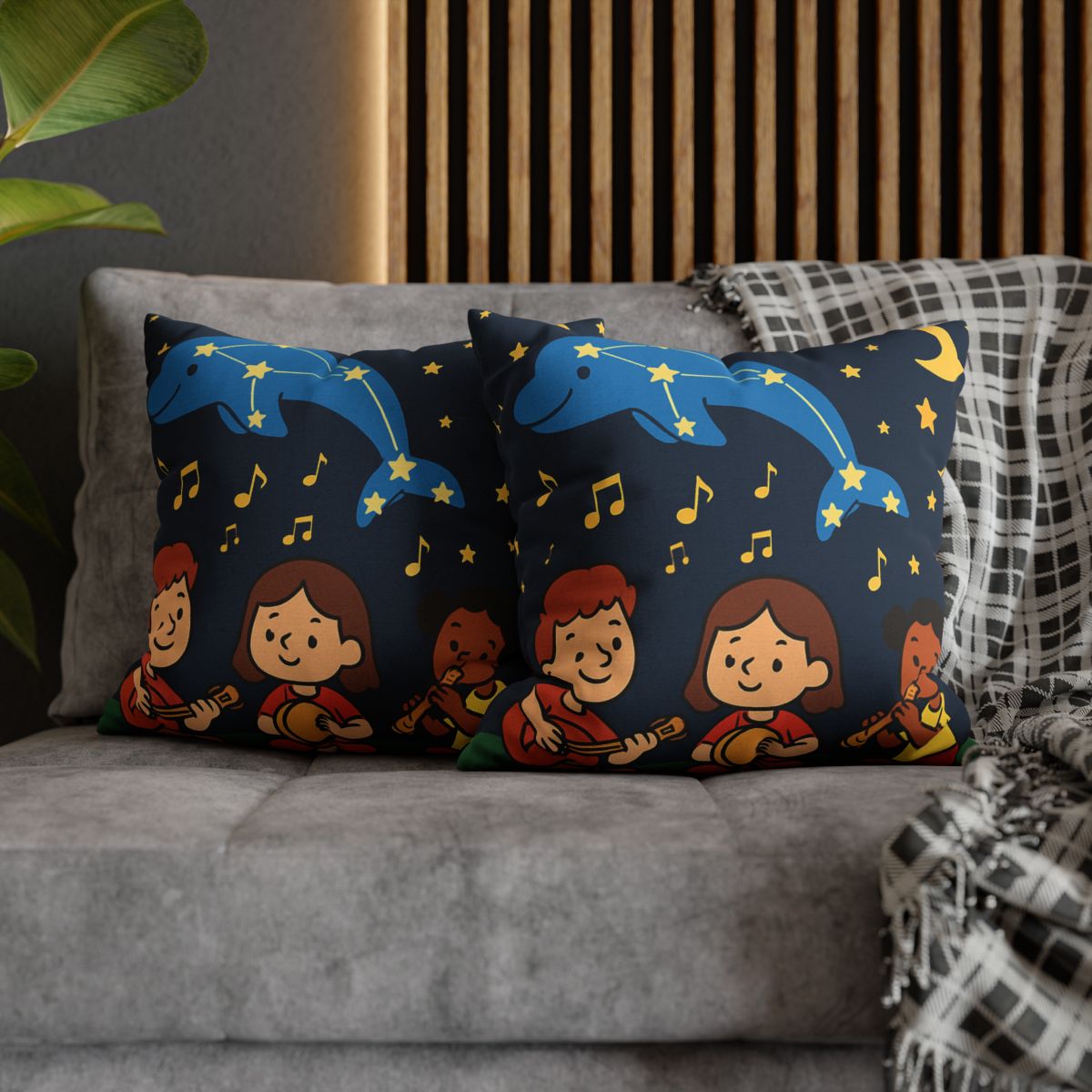 Starlight Orchestra Of The Dolphin Constellation designer print pillow cases