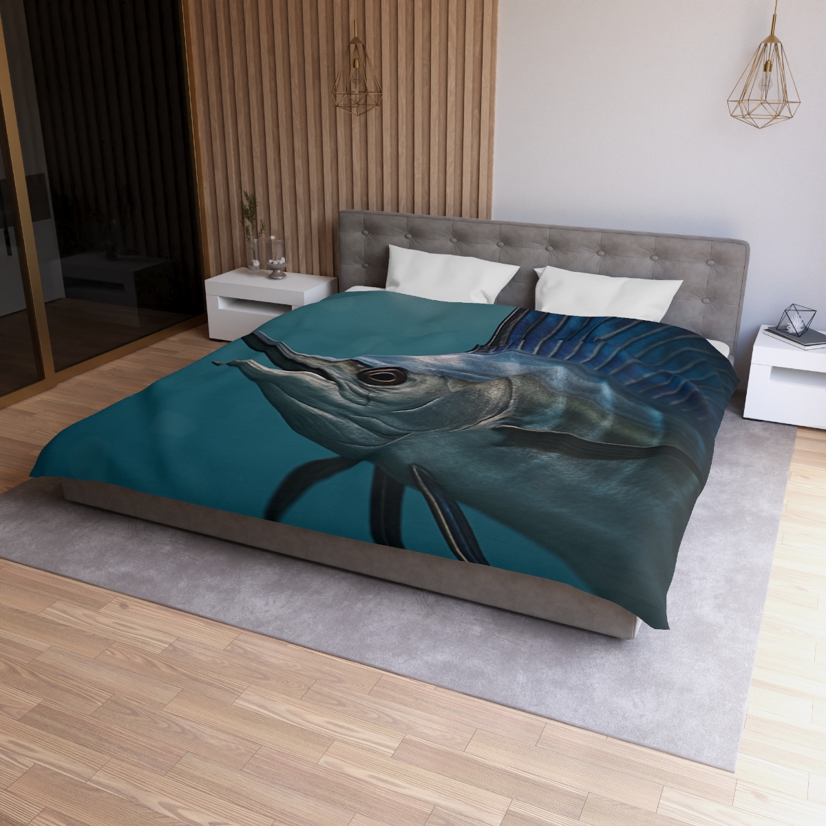 Prismatic Surge Sailfish designer printed duvets