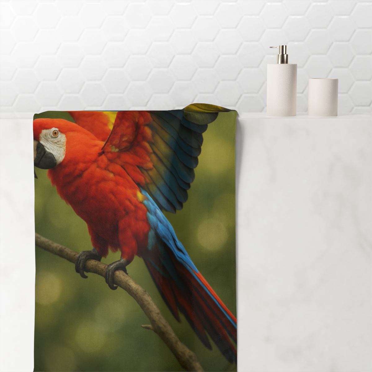 Crimson Arc Scarlet Macaw custom towels