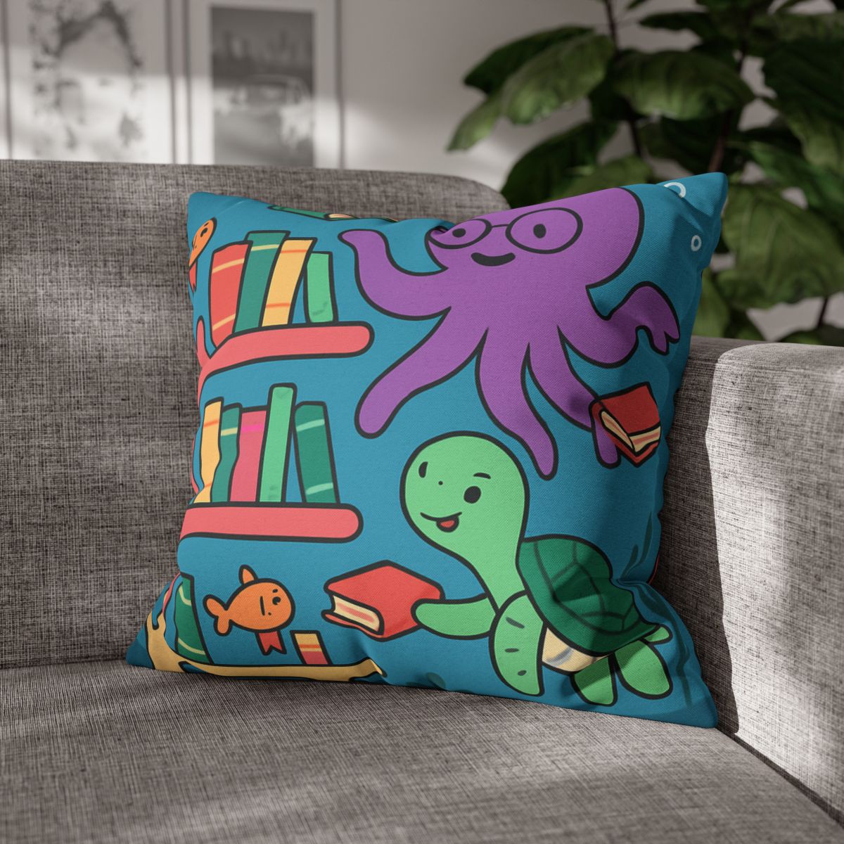 Coral Library And The Octopus Librarian stylish decorative pillowcases