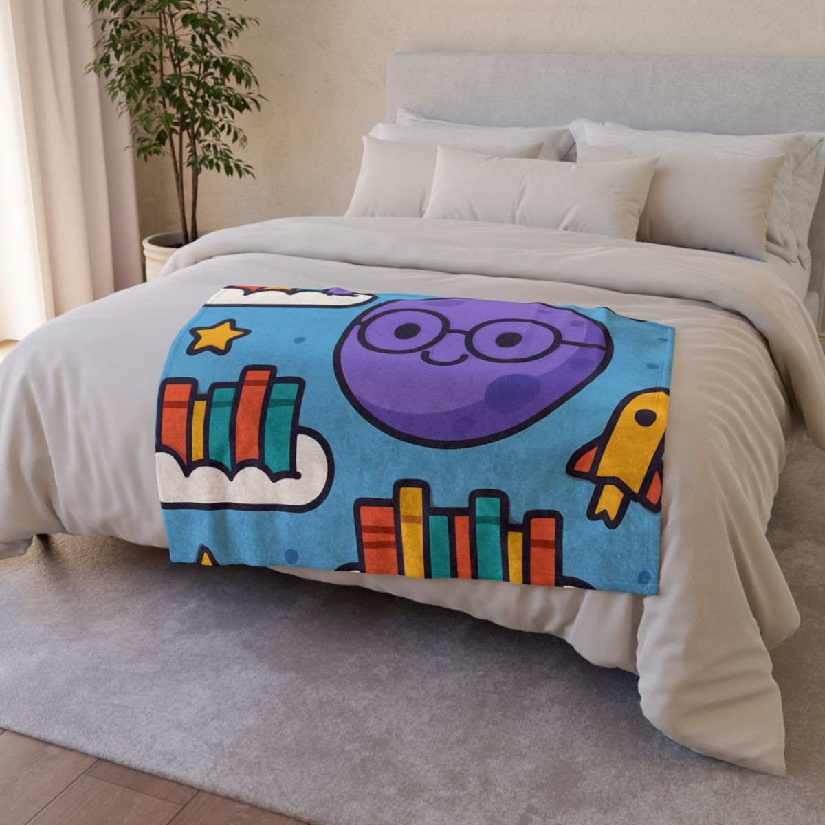 The Cloud Library Of Planet Puff personalized cozy blankets