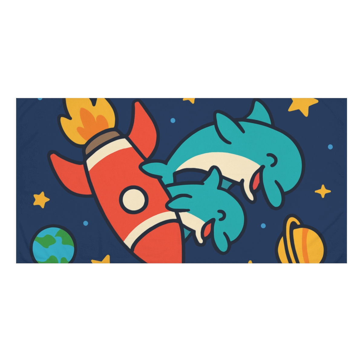 Rocket Riding Dolphin Duo designer printed towels