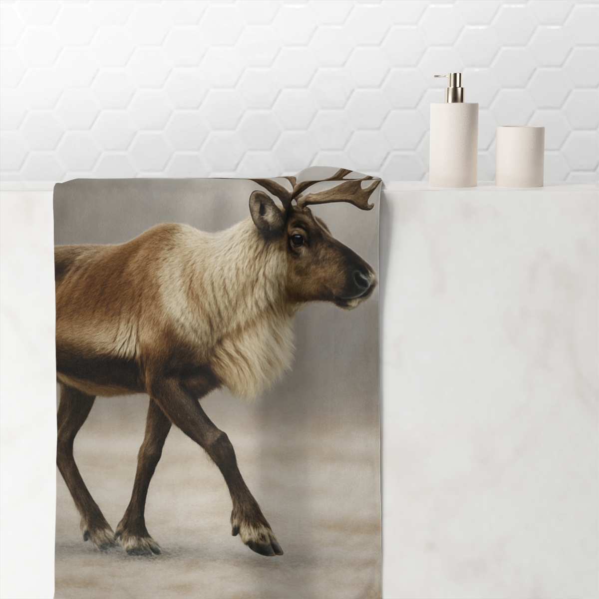 Frost Edge Caribou designer printed towels