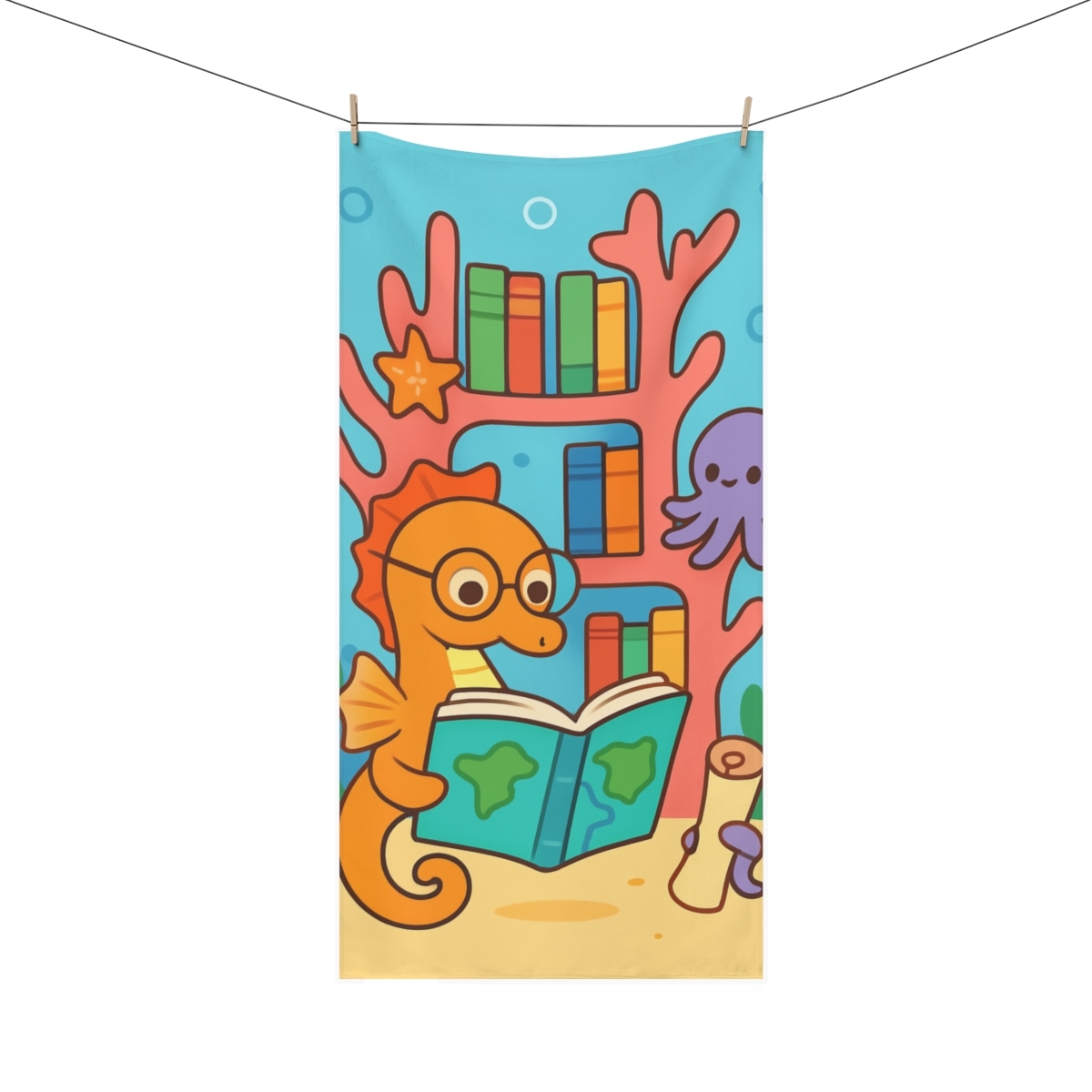 Coral Library And The Seahorse Scientist comfortable face towels