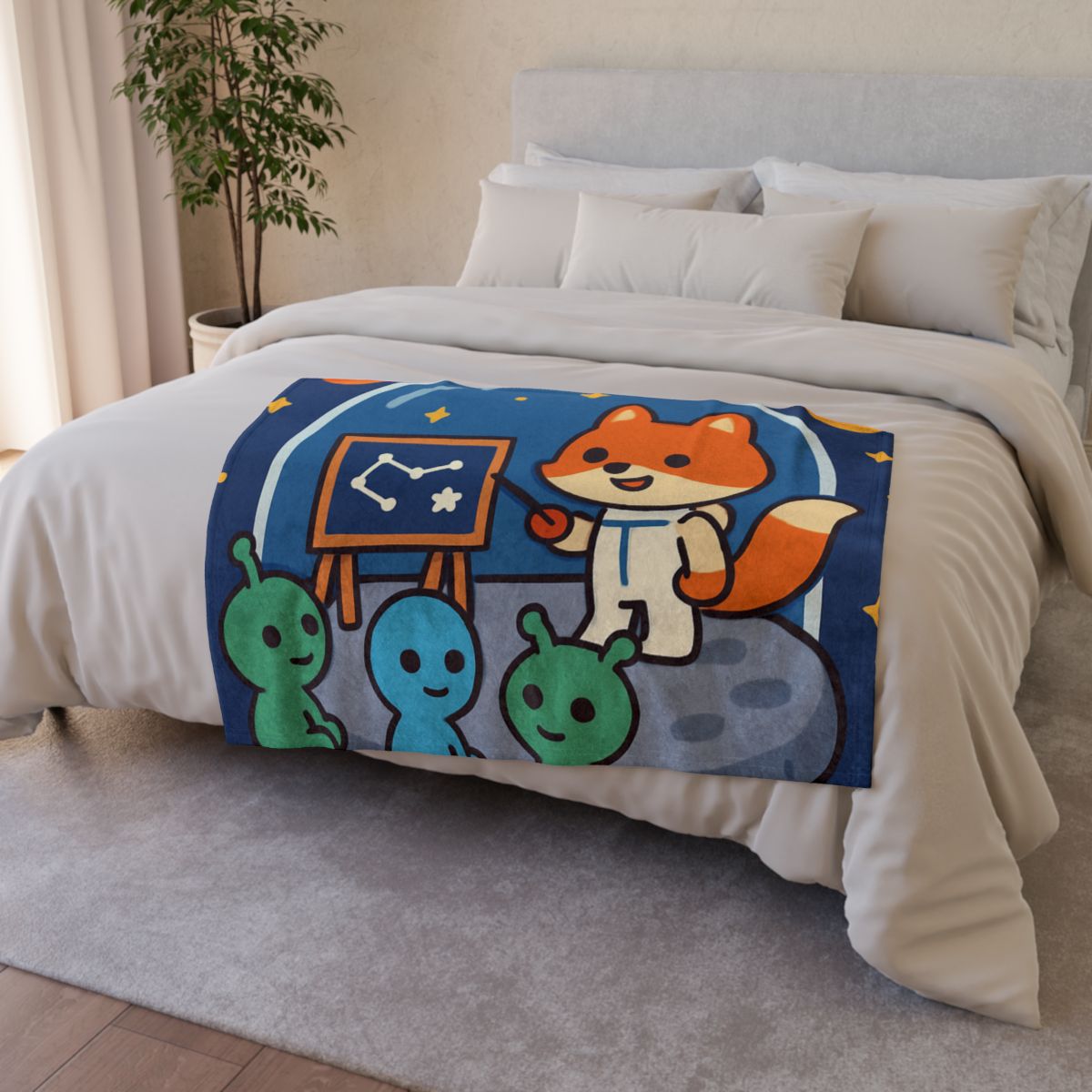 Comet Classroom With Curious Space Fox warm winter blankets