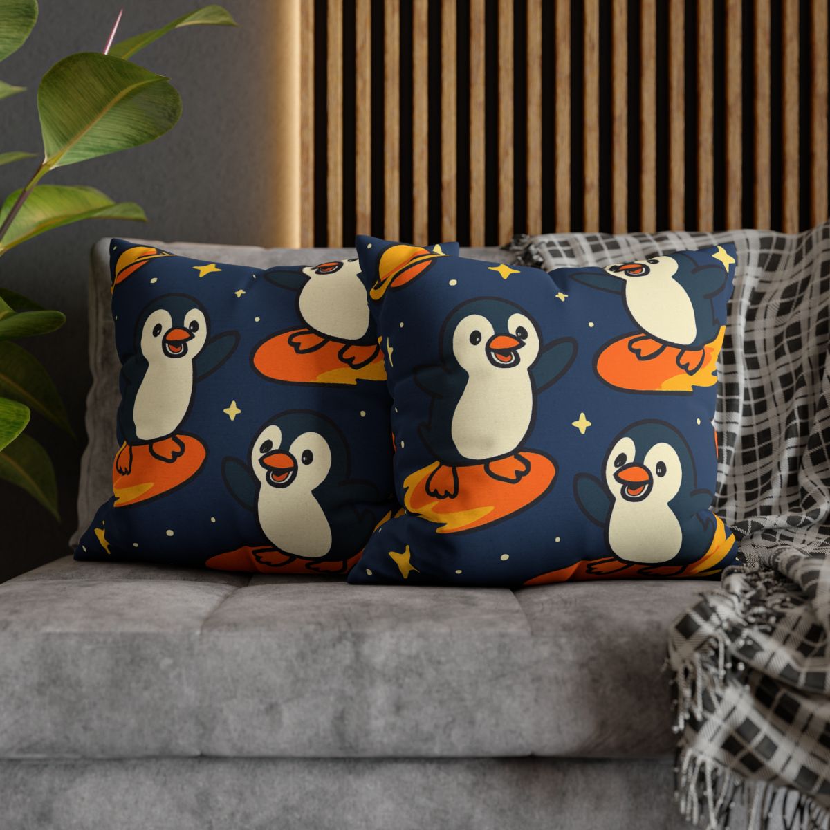 Comet Surfing Penguin Patrol comfortable bedding pillow covers