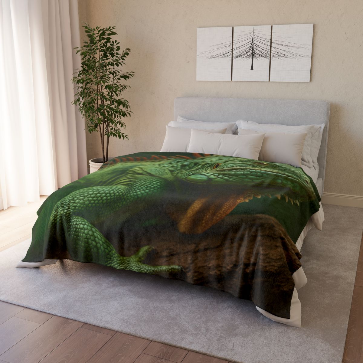 Sunlit Perch Green Iguana unique gift blanketscustom blankets