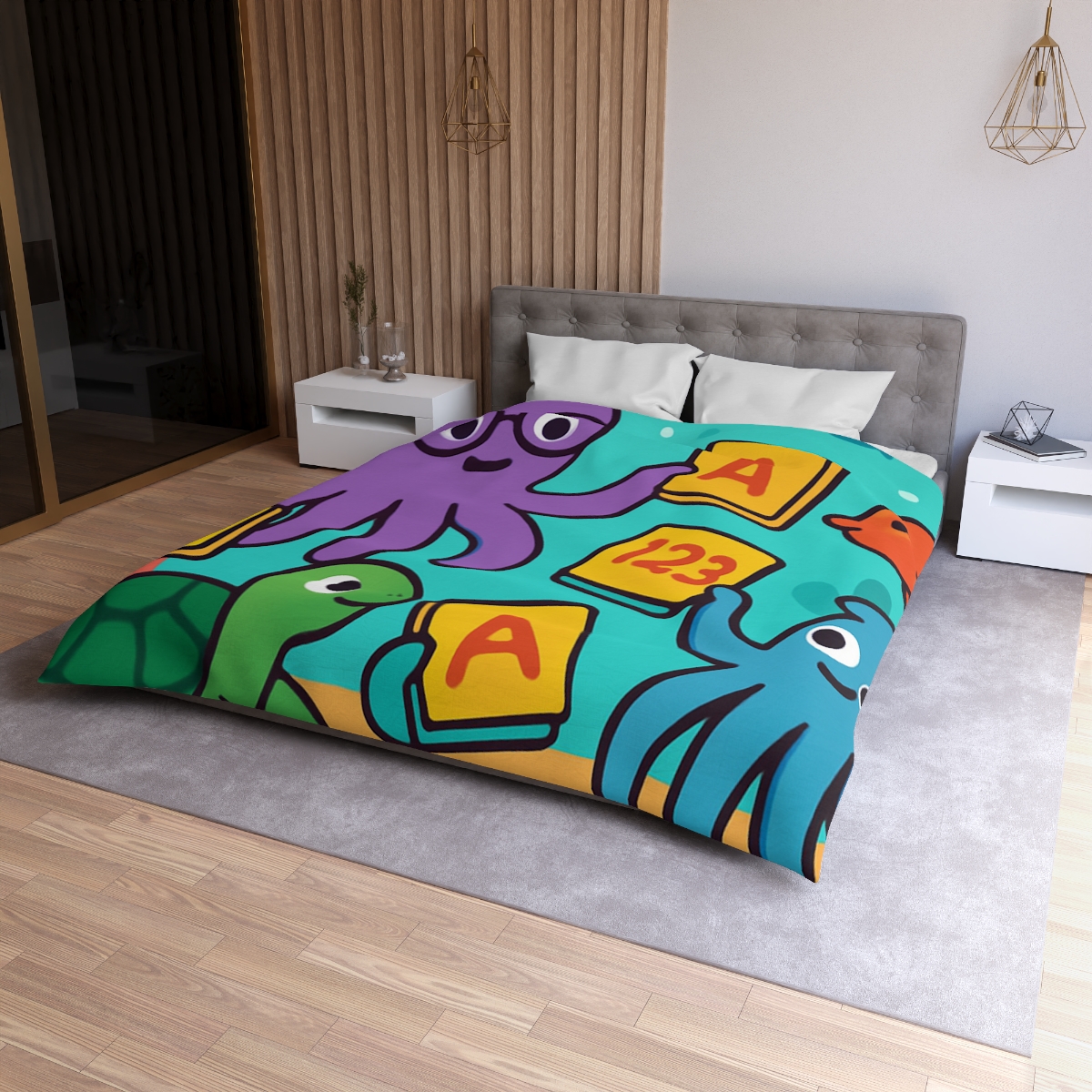 Octopus Librarian In Coral Reef School personalized bedding duvets