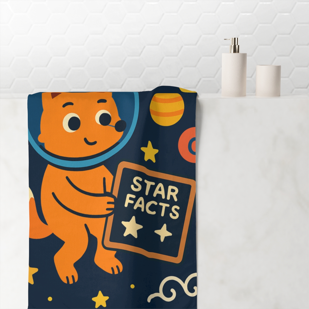 Comet Classroom Space Fox designer printed towels