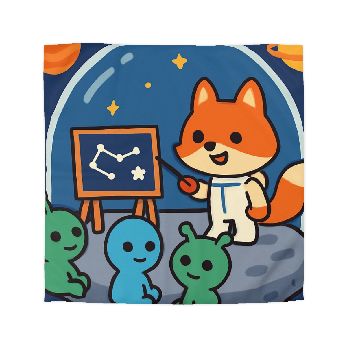 Comet Classroom With Curious Space Fox designer printed duvets