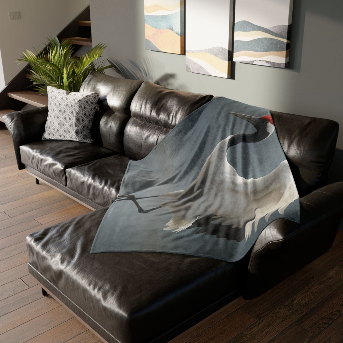 Mist Dancer Red Crowned Crane soft fleece blankets