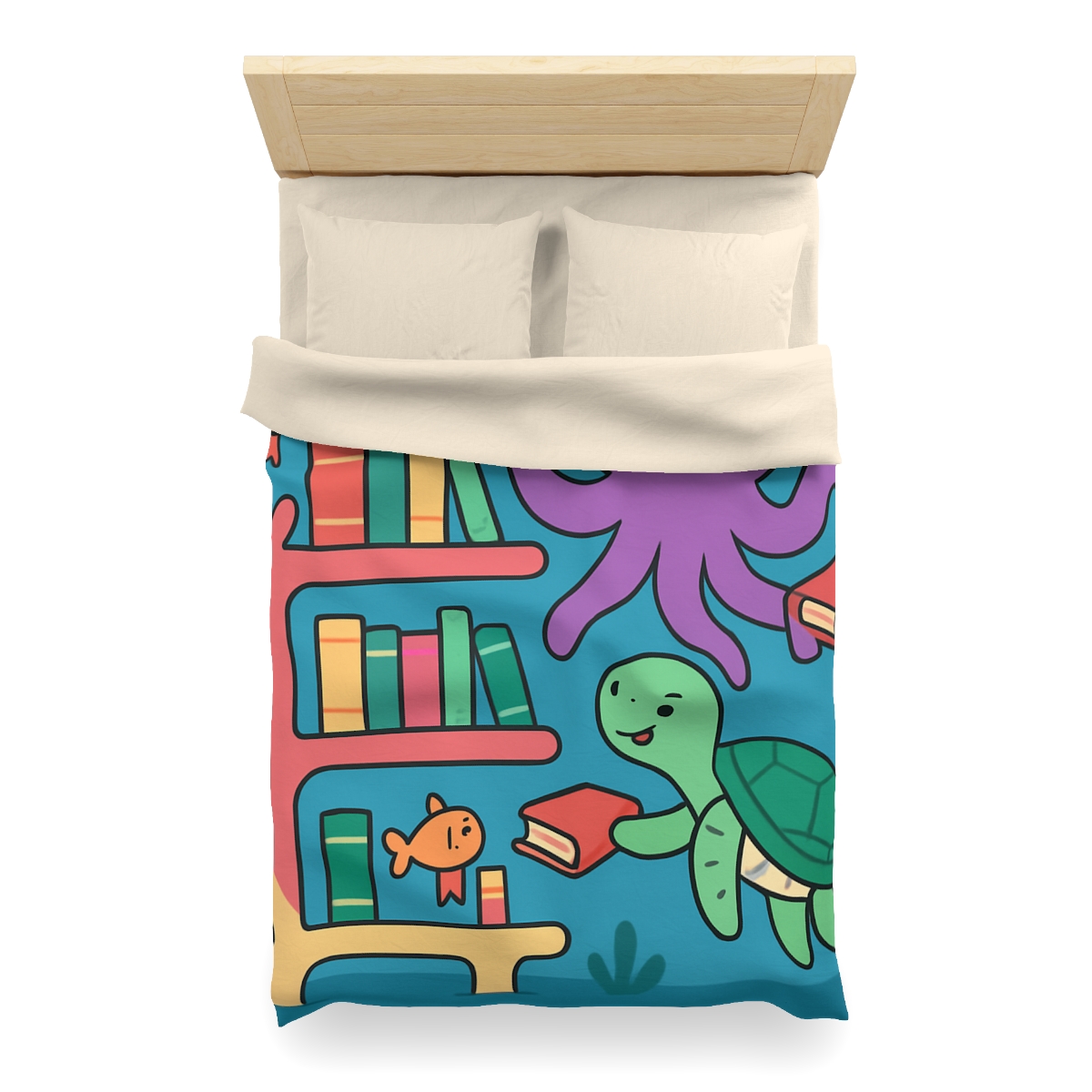 Coral Library And The Octopus Librarian custom duvets