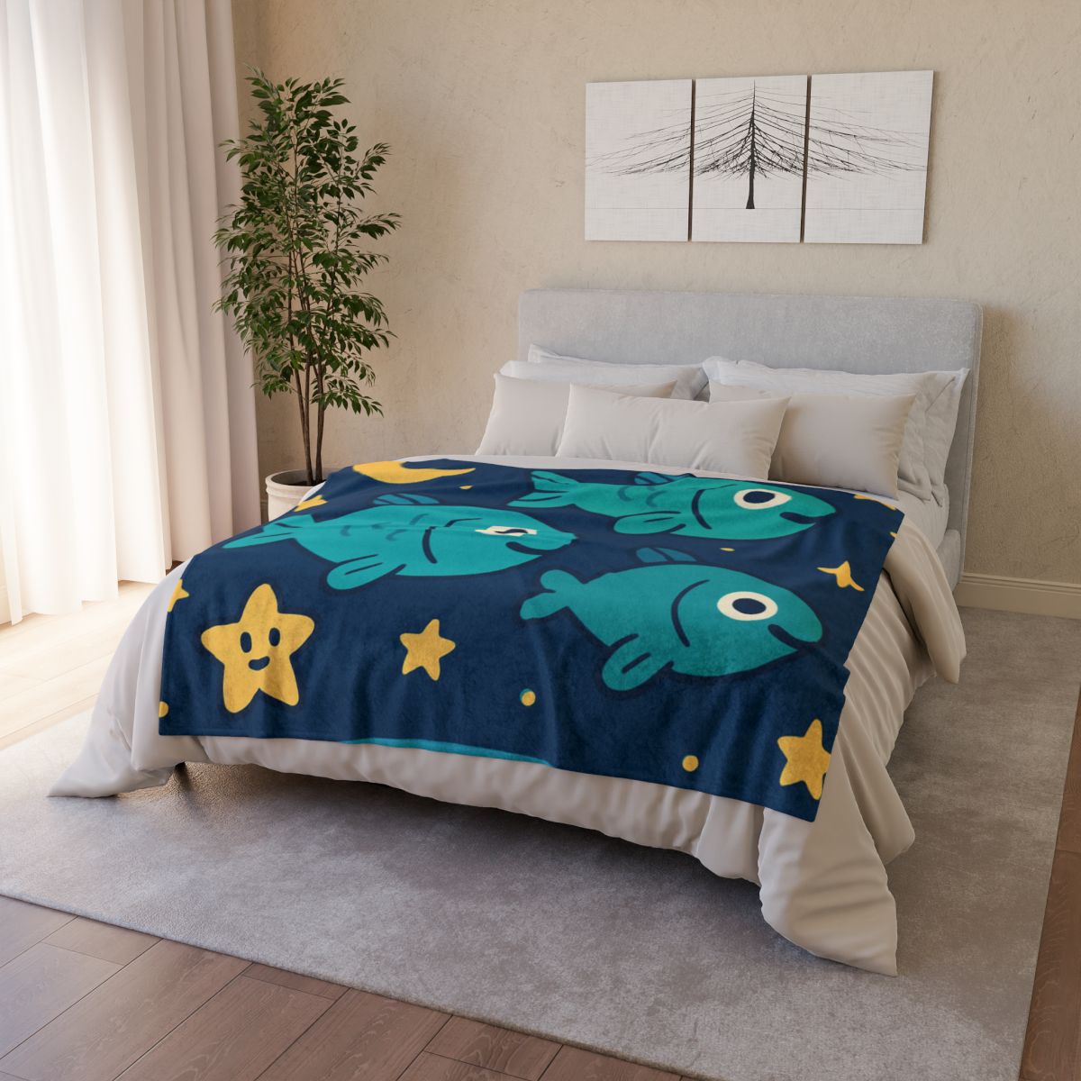 Starry Space Fish School designer printed blankets