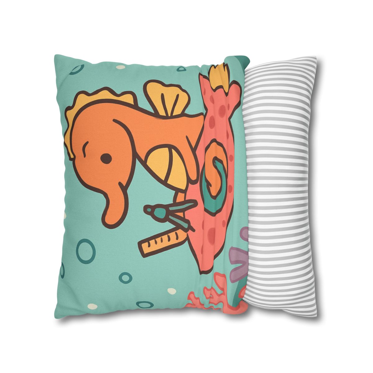 Coral Rocket Seahorse designer print pillow cases