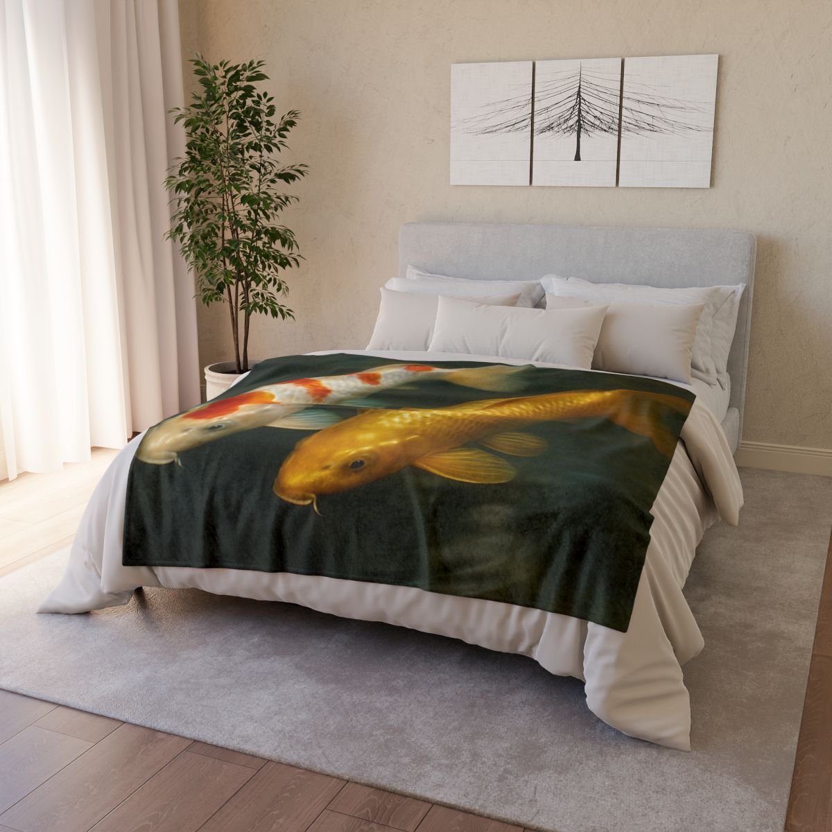 Golden Drift Koi Pair designer printed blankets