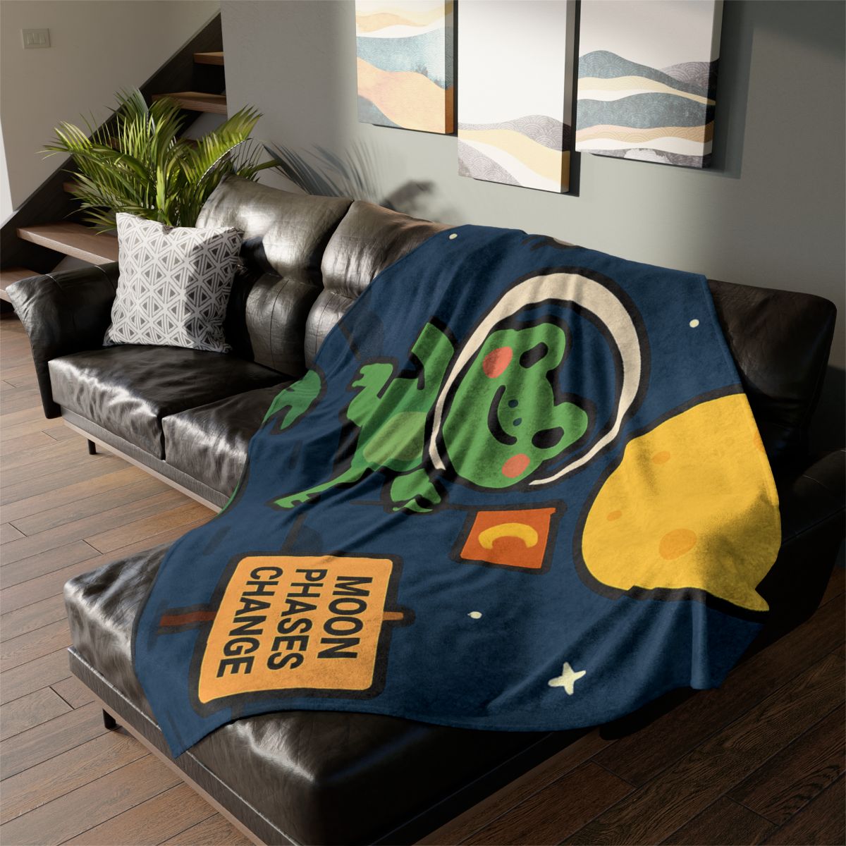 Moonlight Marsh Frog Astronaut trendy patterned blankets