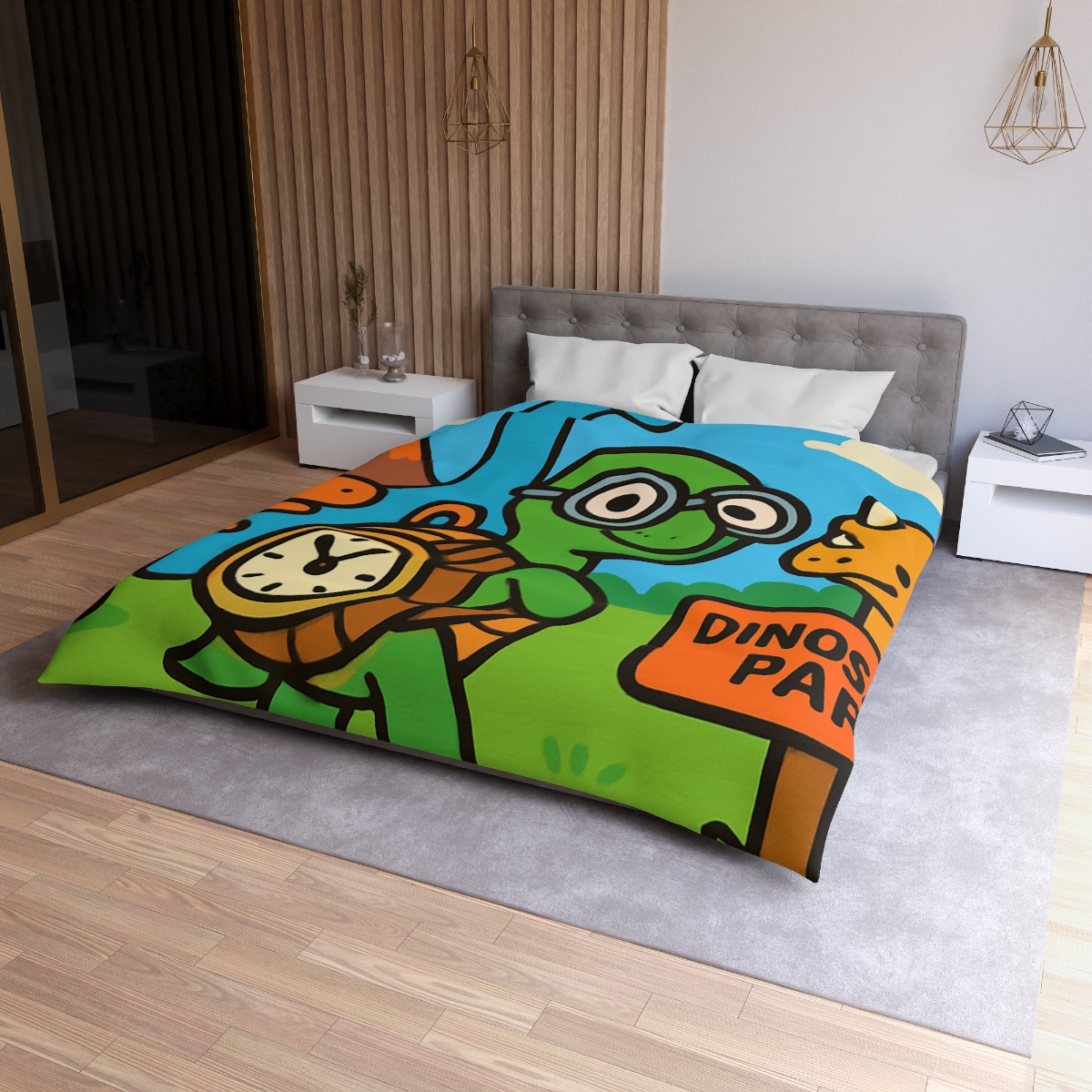 Time Traveling Turtle At The Dino Park designer printed duvets