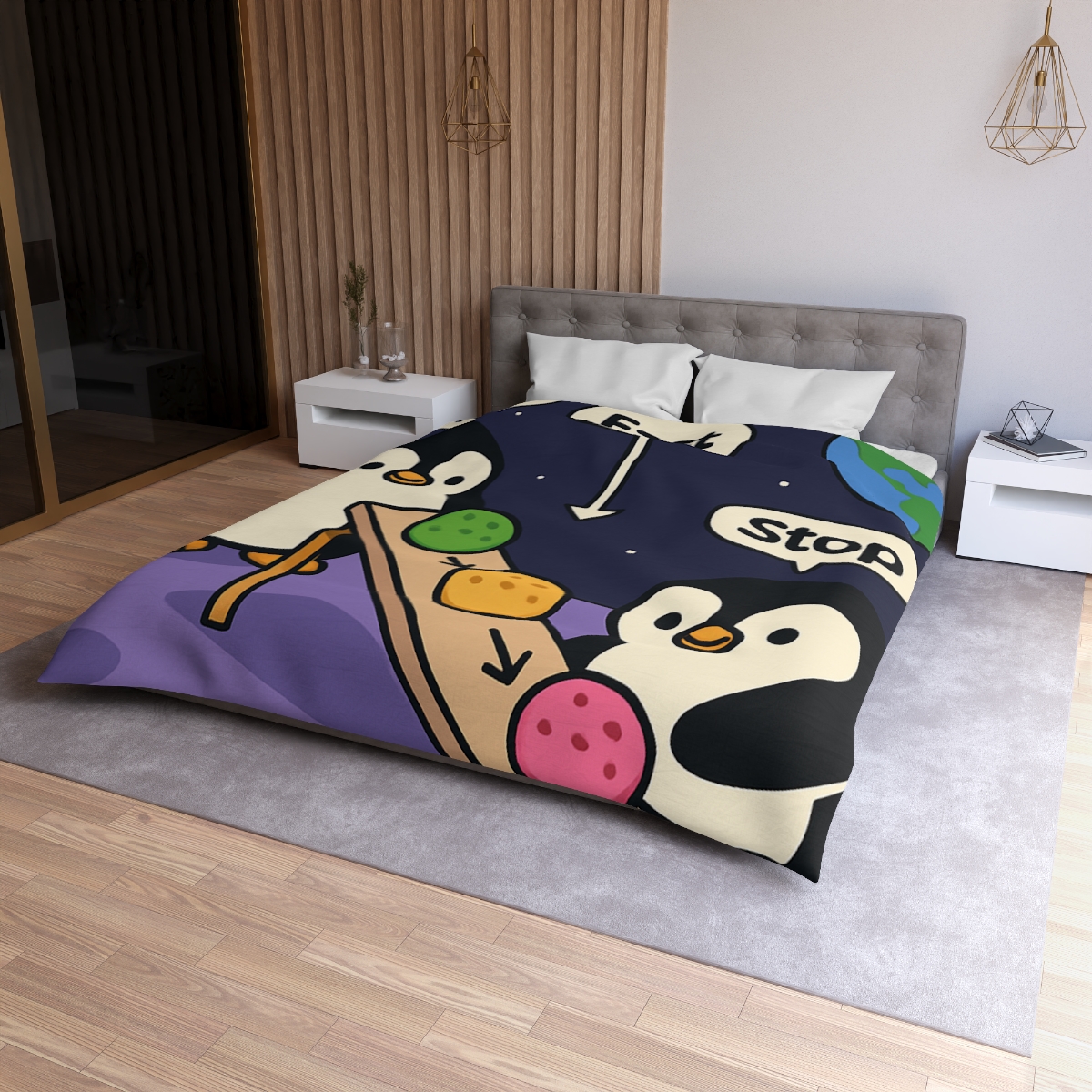 Moonlight Penguin Ice Cream Physics custom duvets