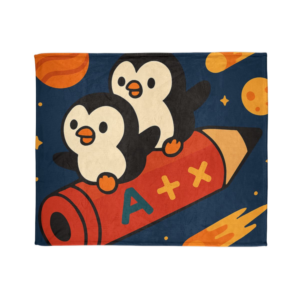 Rocket Riding Penguin Explorers personalized cozy blankets