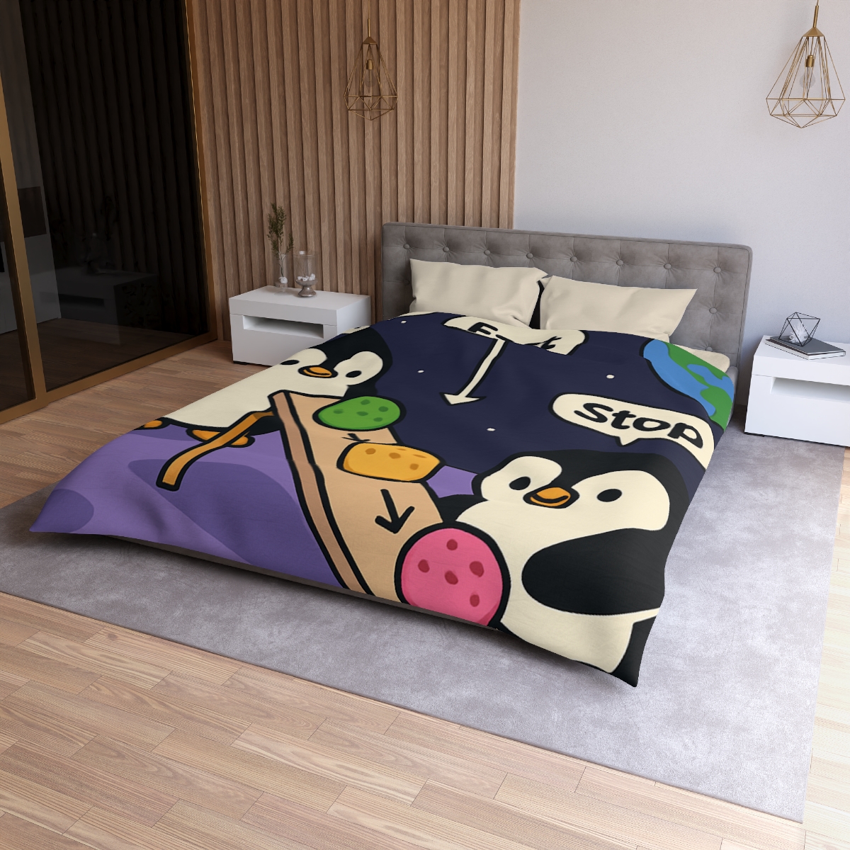 Moonlight Penguin Ice Cream Physics custom duvets