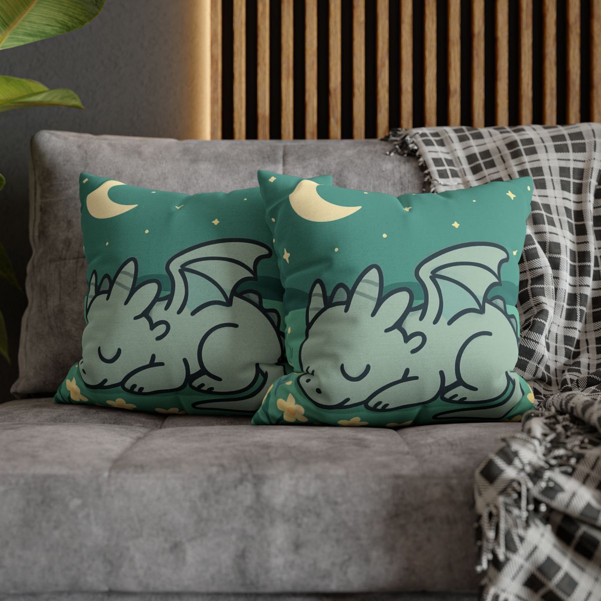 Moonlight Meadow Dragon designer print pillow cases